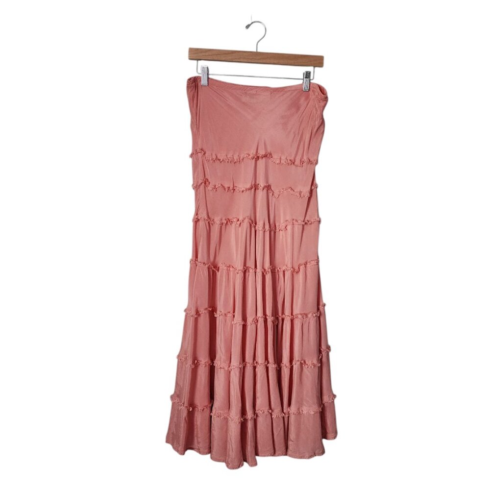 NEWPORT NEWS Y2K Gypsy Tiered Ruffle Maxi Skirt in Rose Pink Boho coquette 6P